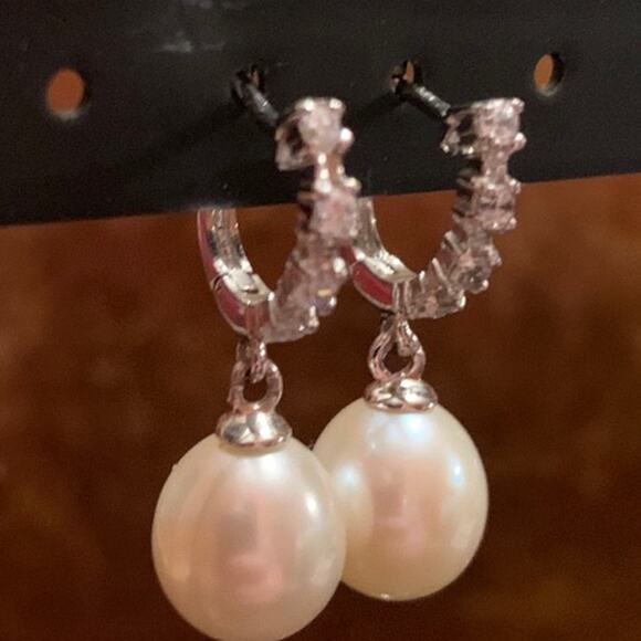 Silver Plated, CZ and Pearl Earrings - Picture 3 of 4